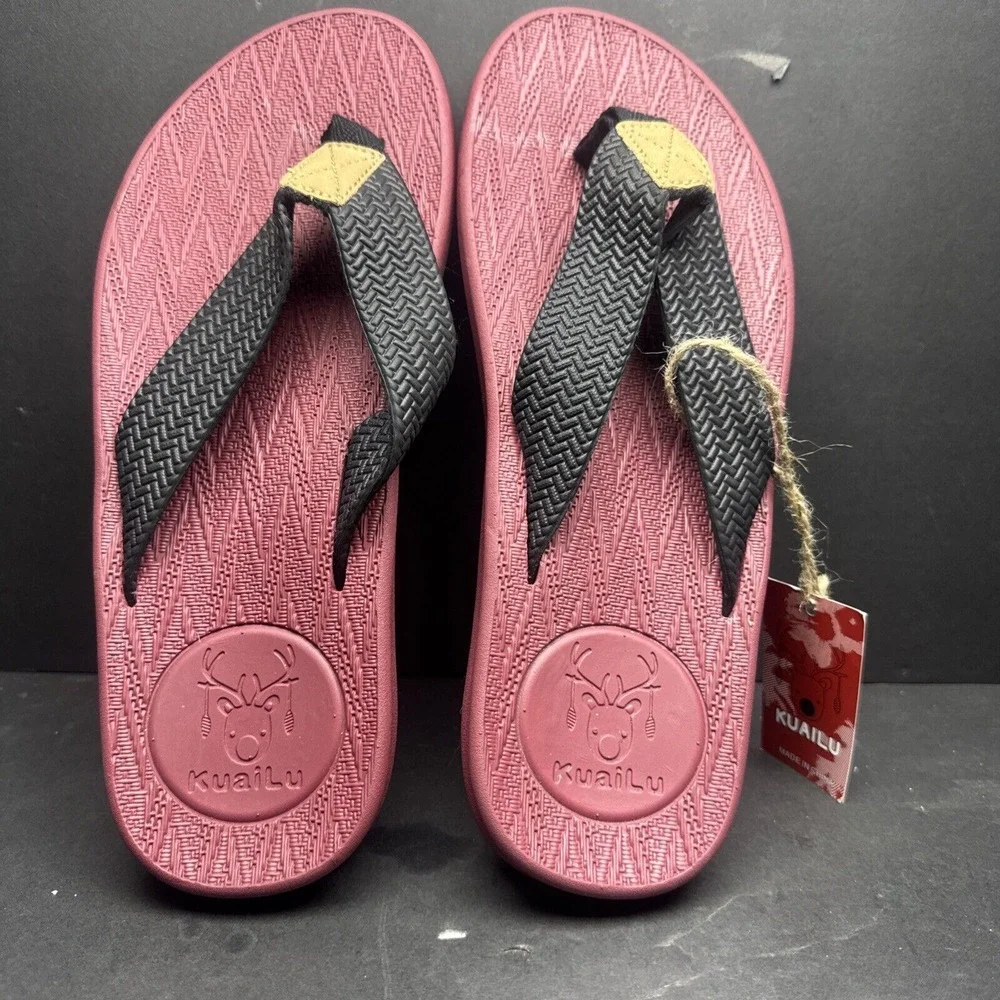 KuaiLu Mens Flip Flops Arch Support Comfortable Waterproof Open Toe Summer Beach